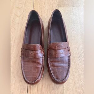 Jenni Kayne Brown Croc-Embossed Loafers